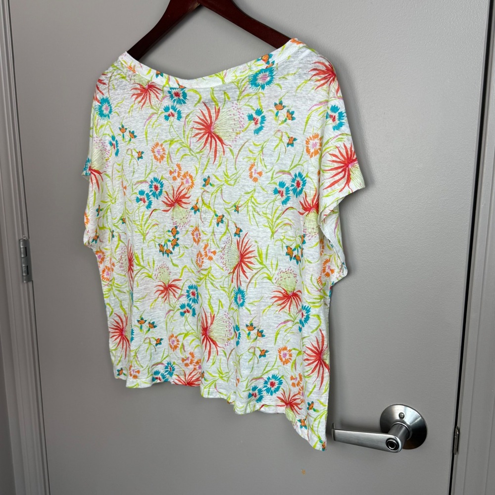 Joie Floral Linen Top Womens XL White Multi Short Sleeve Crew Neck NWT - Picture 8 of 11